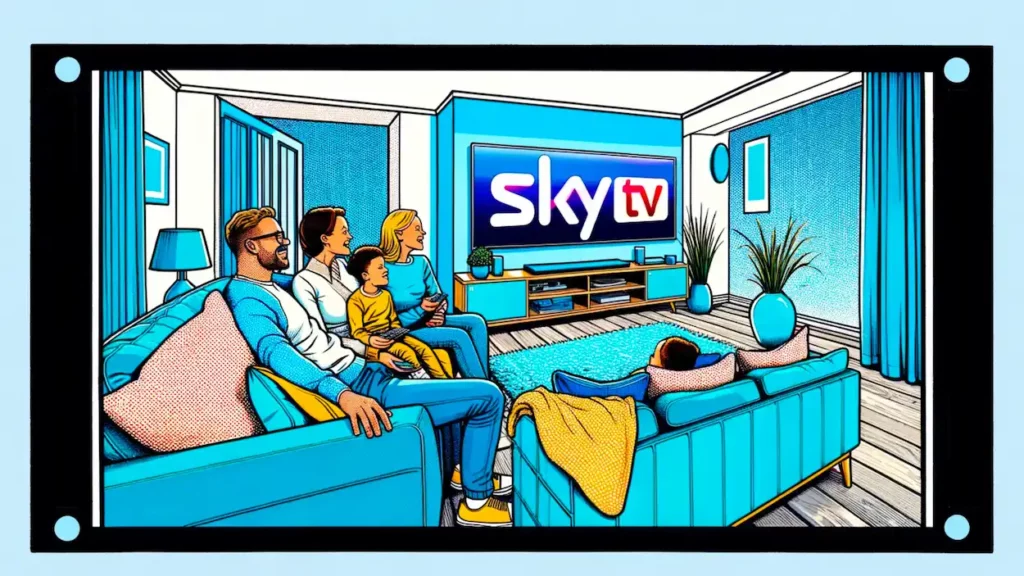 Famiglia che guarda la tv di Sky