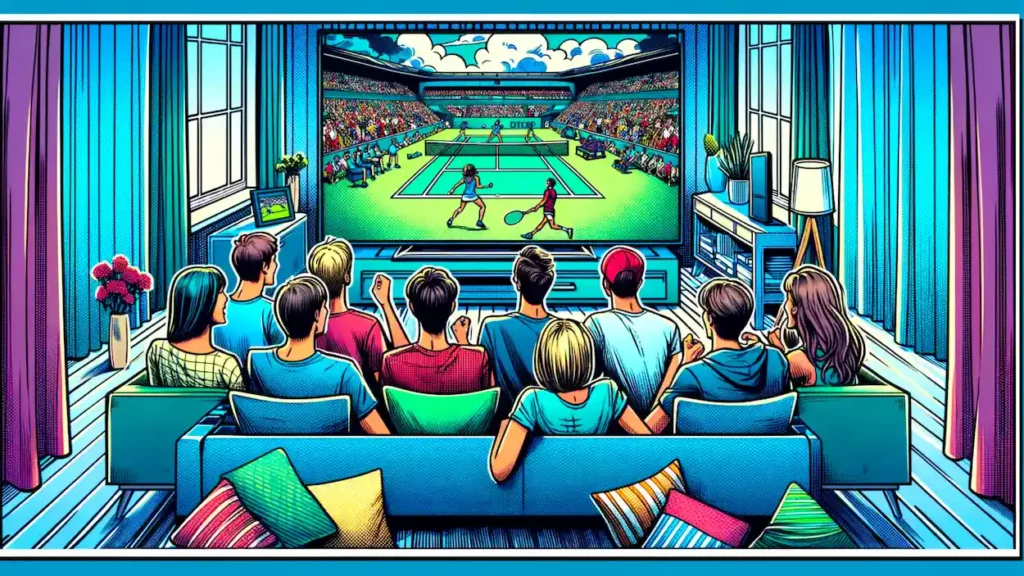 persone che guardano una partita di tennis in tv